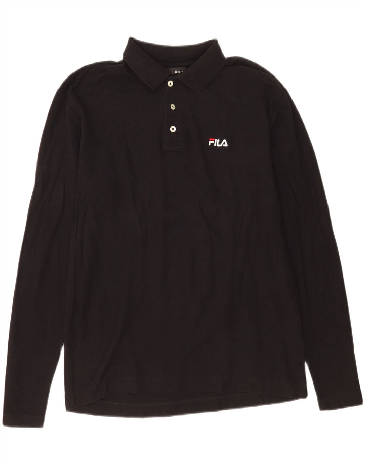 Fila Mens Long Sleeve Polo Shirt Medium Black Cotton