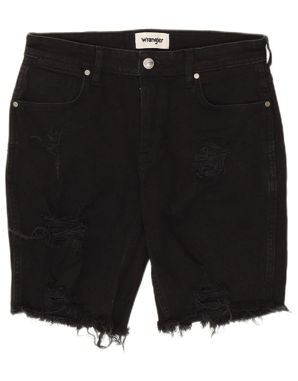 Wrangler Mens Distressed Denim Shorts W32 Medium Black Cotton
