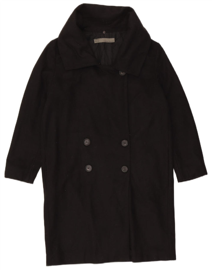 Zara Womens Double Breasted Coat UK 16 Large Black Wool