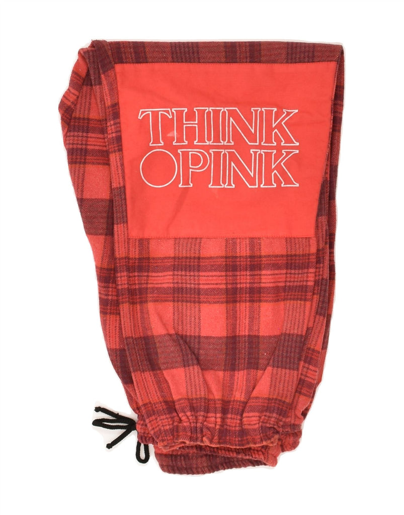THINK PINK Womens Graphic Tracksuit Trousers Joggers UK 16 Large Red Check | Vintage Think Pink | Thrift | Second-Hand Think Pink | Used Clothing | Messina Hembry 