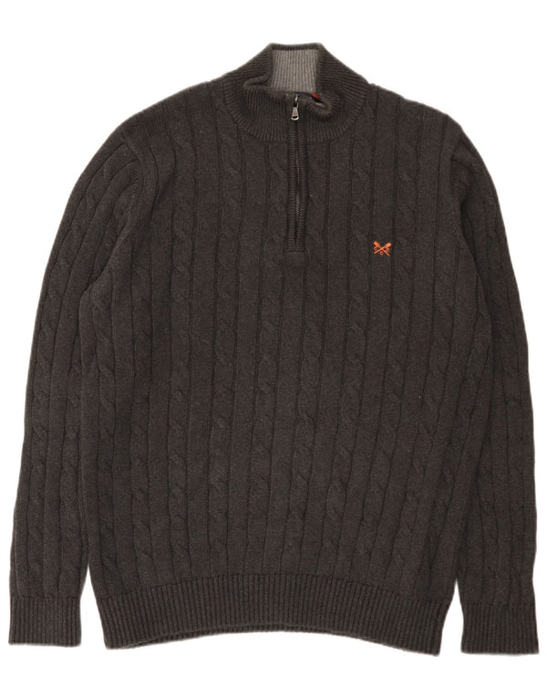 J. Crew Mens Zip Neck Jumper Sweater Large Grey Cotton