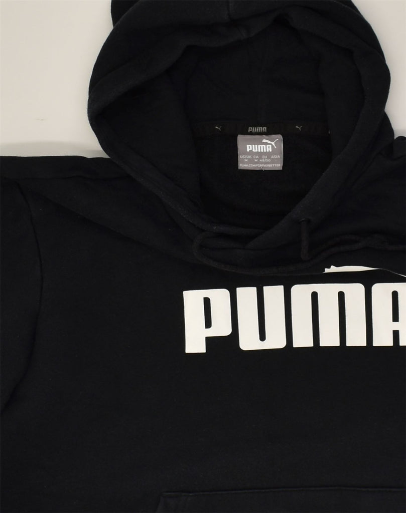 PUMA Mens Graphic Hoodie Jumper Medium Black Cotton | Vintage Puma | Thrift | Second-Hand Puma | Used Clothing | Messina Hembry 