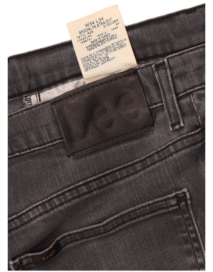 Lee Mens Brooklyn Straight Jeans W34 L34 Grey Cotton