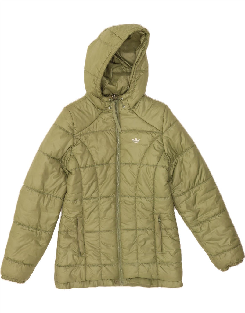 ADIDAS Womens Hooded Padded Jacket EU 36 Small Green Vintage Adidas and Second-Hand Adidas from Messina Hembry 