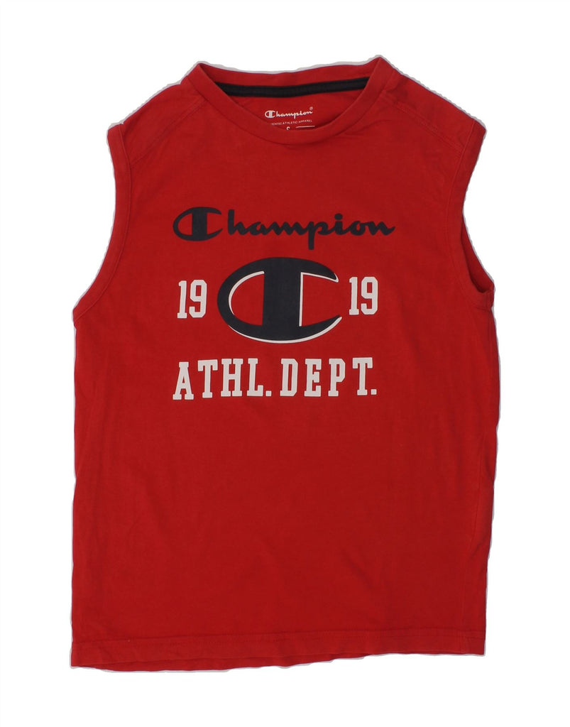 CHAMPION Boys Graphic Vest Top 7-8 Years Small Red Cotton | Vintage Champion | Thrift | Second-Hand Champion | Used Clothing | Messina Hembry 