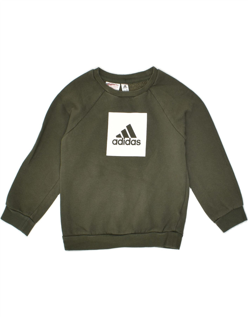 ADIDAS Girls Graphic Sweatshirt Jumper 3-4 Years Khaki Cotton | Vintage Adidas | Thrift | Second-Hand Adidas | Used Clothing | Messina Hembry 