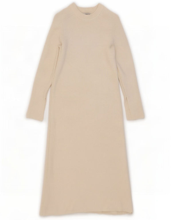 Zara Womens Long Sleeve Jumper Dress UK 10 Small Off White Viscose