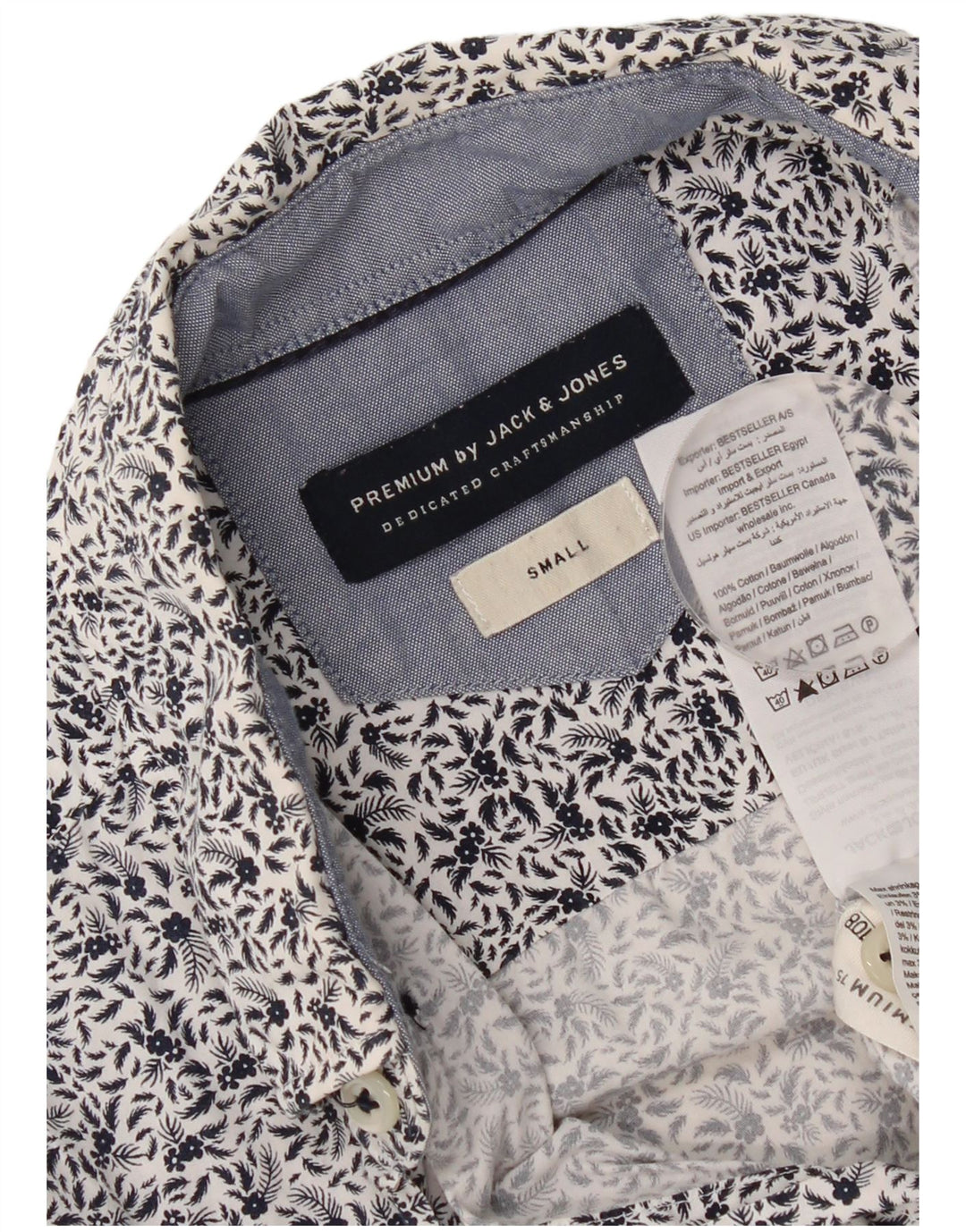 Jack & Jones Mens Short Sleeve Shirt Small Blue Floral Cotton
