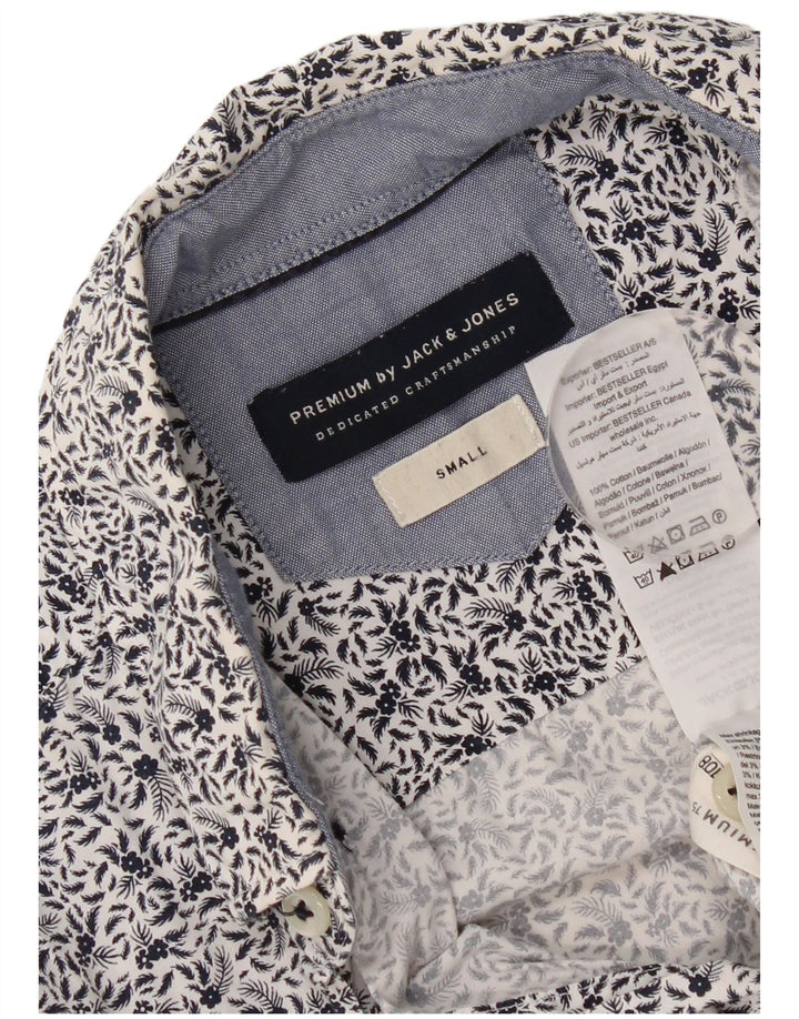 Jack & Jones Mens Short Sleeve Shirt Small Blue Floral Cotton