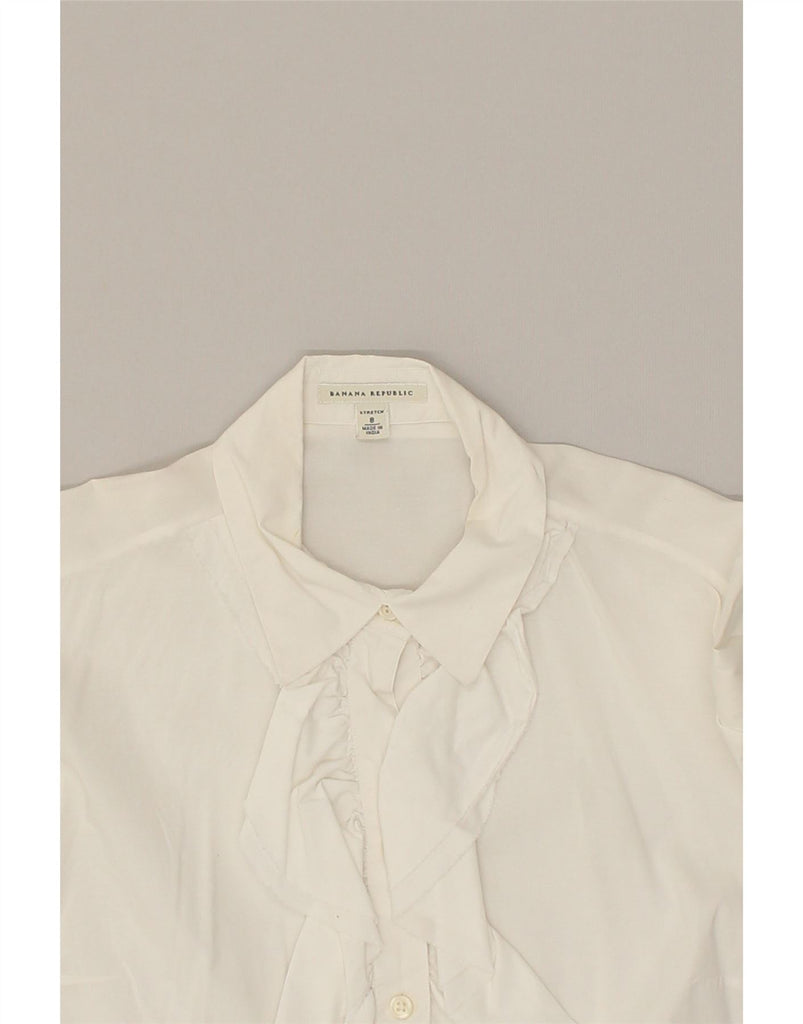 BANANA REPUBLIC Womens Ruffle Front Shirt US 8 Medium Off White Cotton | Vintage Banana Republic | Thrift | Second-Hand Banana Republic | Used Clothing | Messina Hembry 