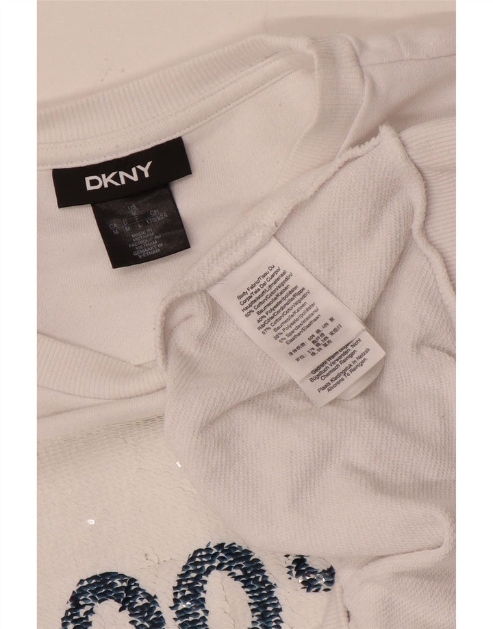 Dkny Womens Graphic Sweatshirt Jumper UK 14 Medium White Cotton