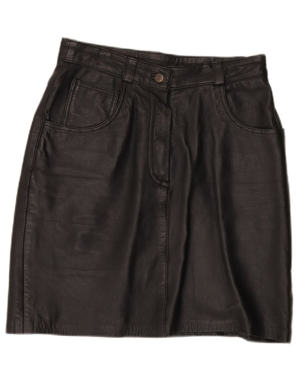 Vintage Womens Leather Skirt EU 40 Medium W30  Black Leather