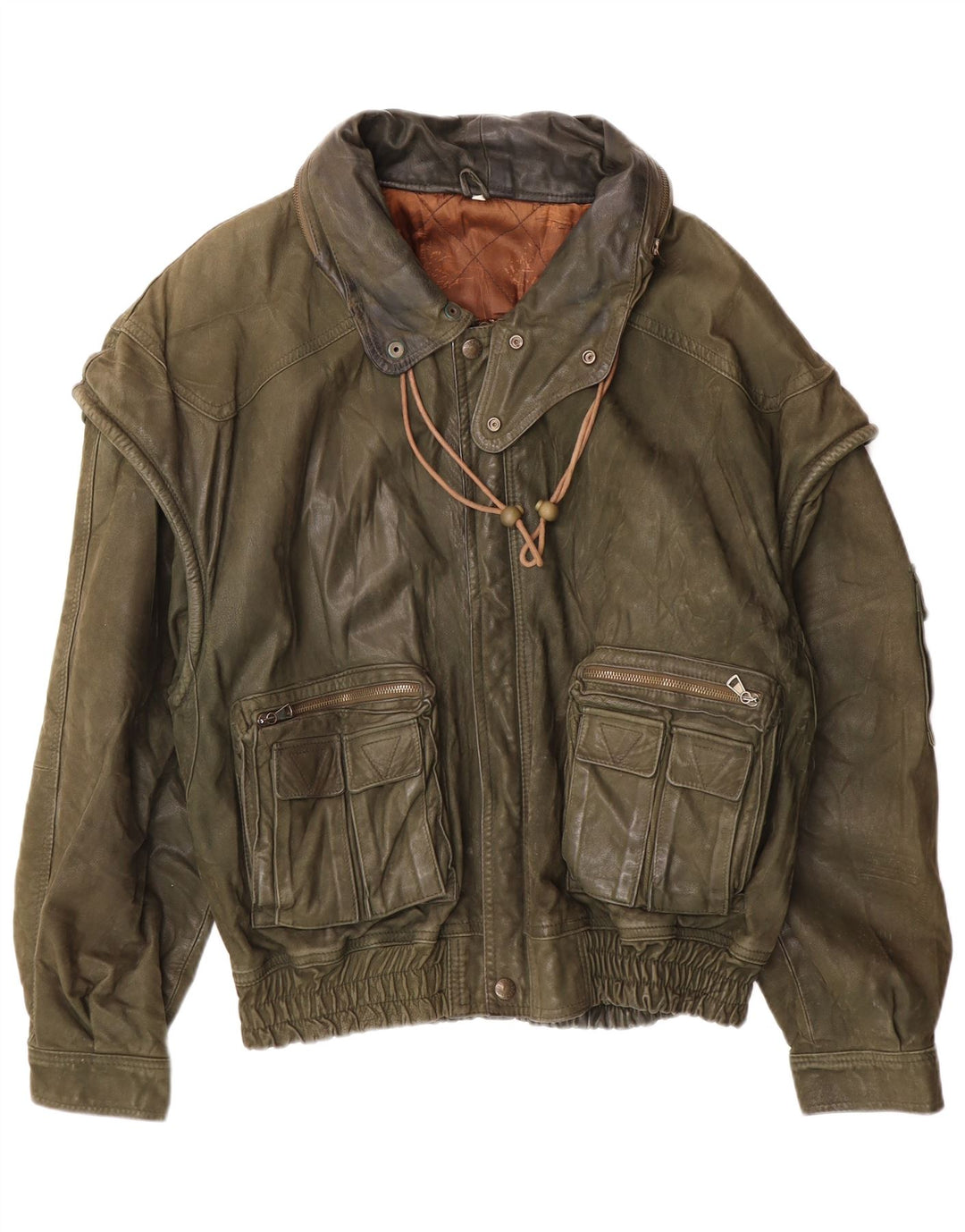 Vintage Mens Leather Jacket IT 52 XL Khaki Leather