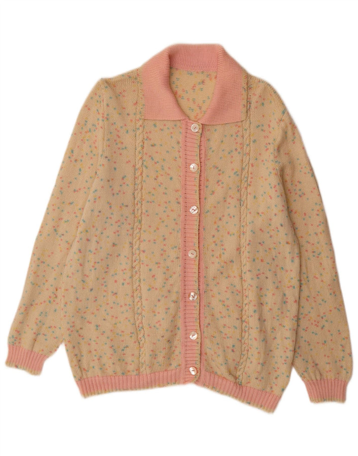 VINTAGE Womens Cardigan Sweater UK 14 Medium Beige Flecked