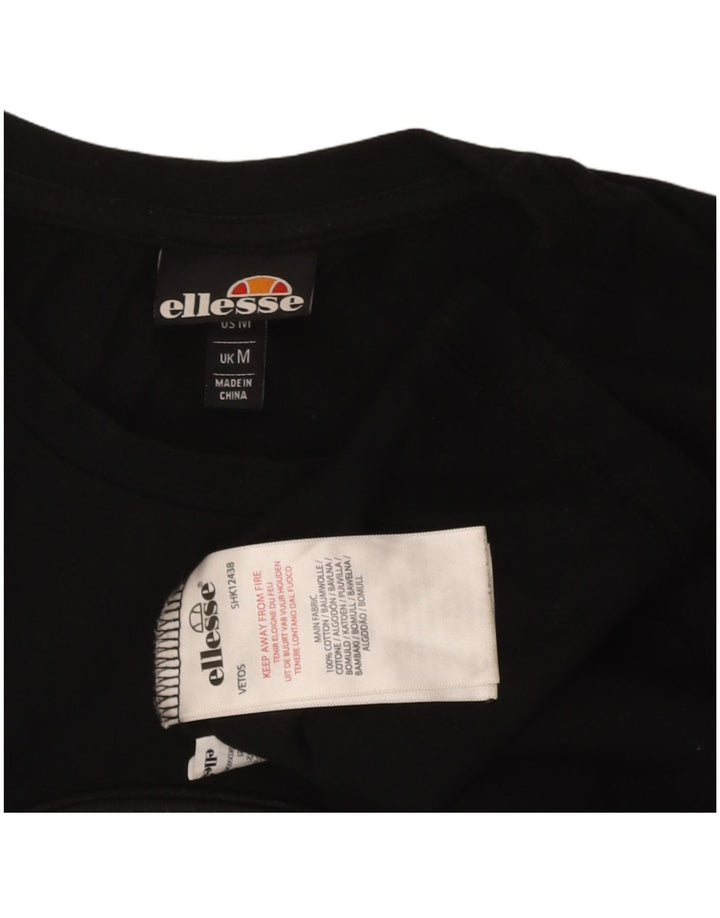 ELLESSE Womens Graphic T-Shirt Top UK 14 Medium Black Cotton