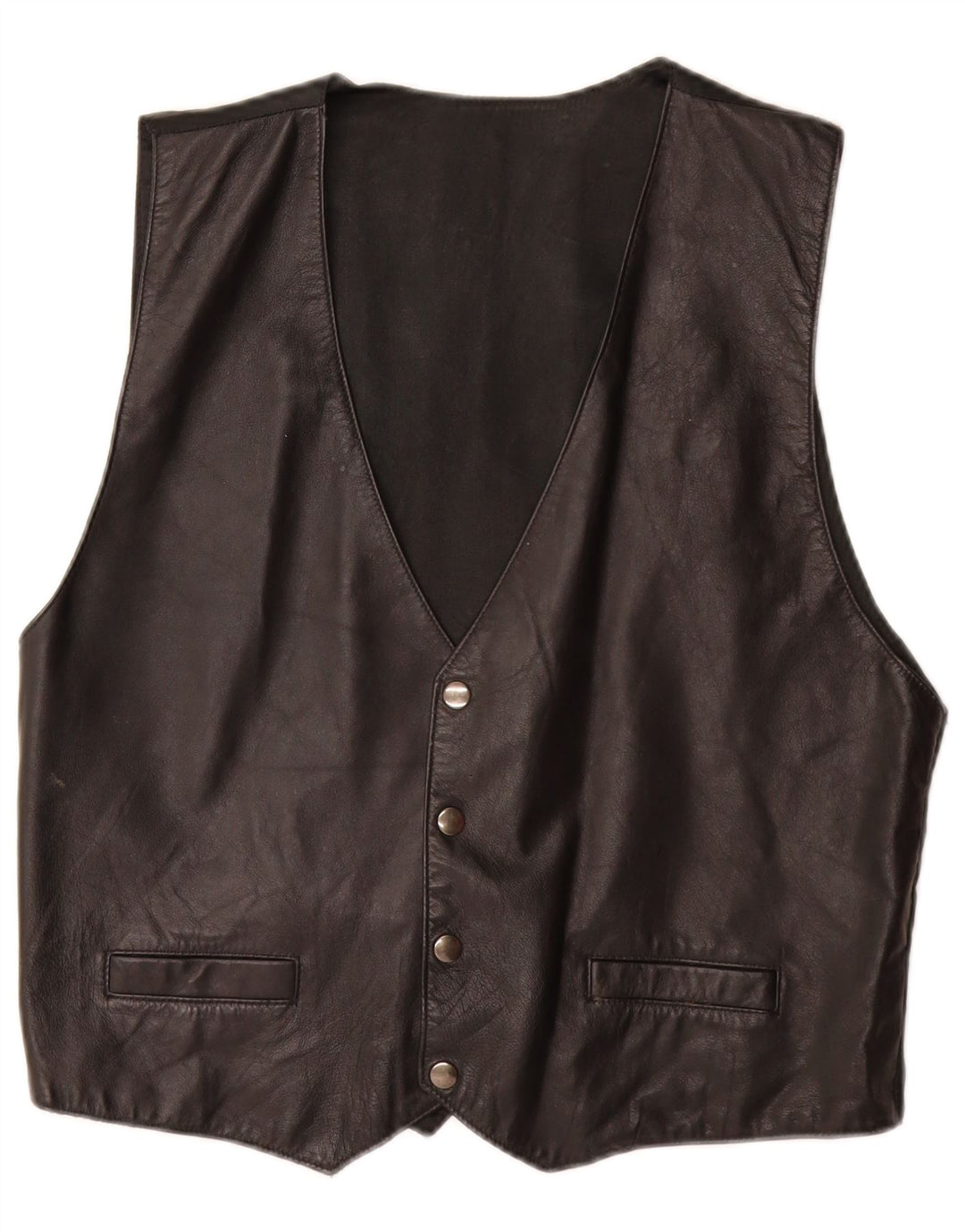 VINTAGE Mens Leather Waistcoat UK 38 Medium Black Vintage Vintage and Second-Hand Vintage from Messina Hembry 
