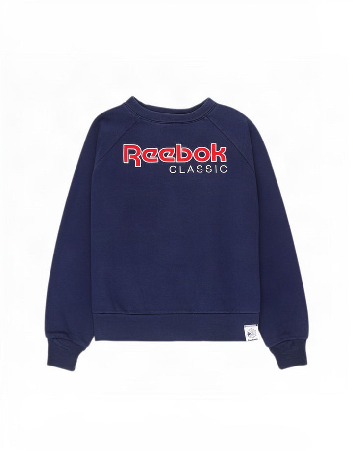 Reebok Womens Graphic Oversized Sweatshirt Jumper UK 12/14 Medium Navy Blue