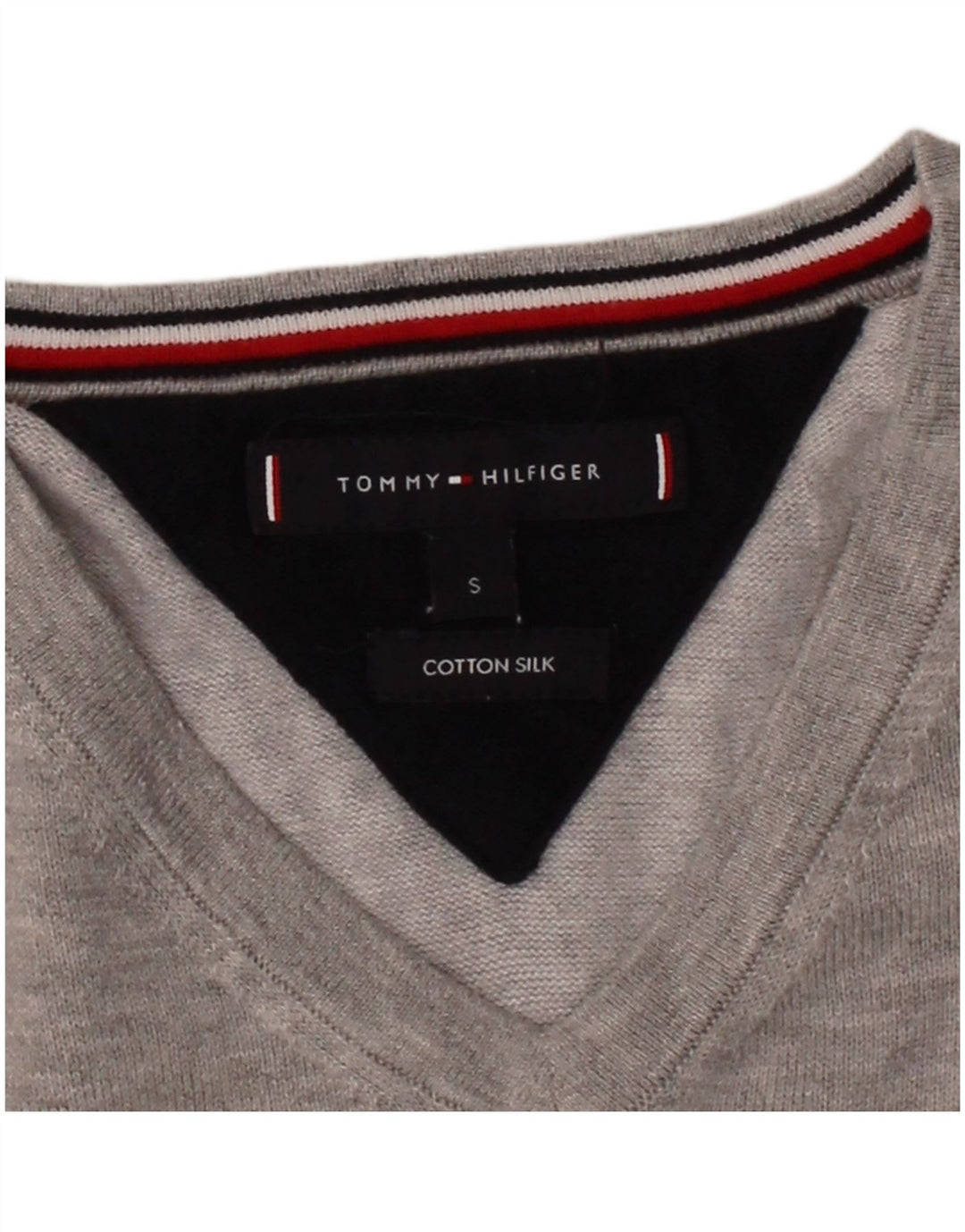 TOMMY HILFIGER Mens V-Neck Jumper Sweater Small Grey Cotton