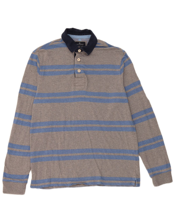 Marks & Spencer Mens Long Sleeve Rugby Polo Shirt Small Grey Striped