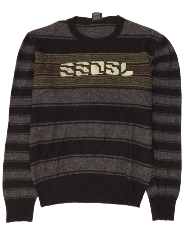 Diesel Mens 55DSL Graphic Crew Neck Jumper Sweater Large Grey Striped Wool
