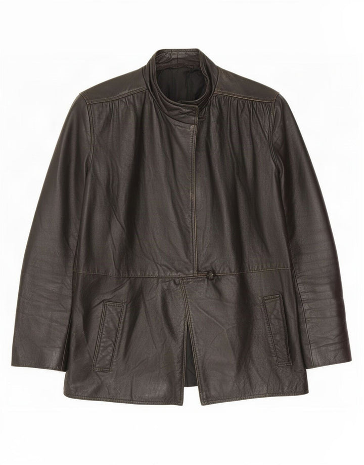 Vintage Womens 3/4 Sleeve Leather Jacket IT 42 Medium Brown