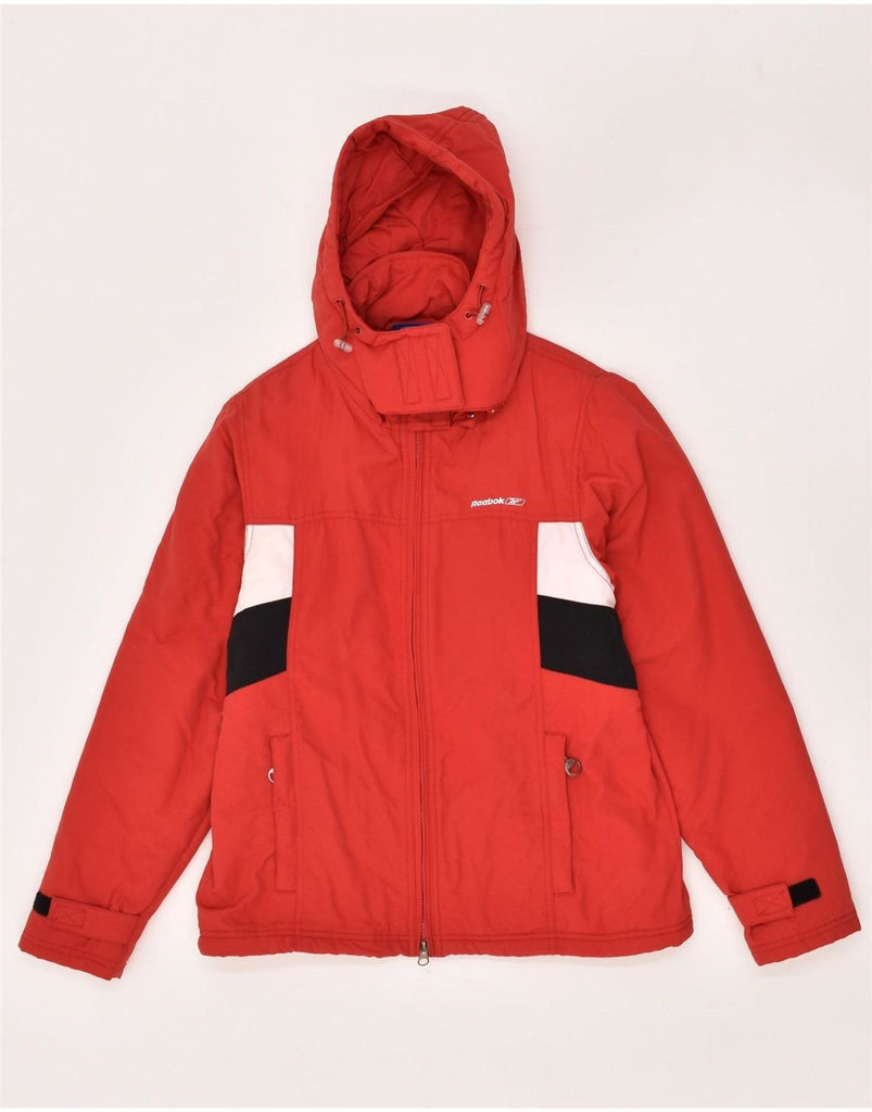 REEBOK Womens Hooded Windbreaker Jacket UK 10 Small Red Colourblock Nylon Vintage Reebok and Second-Hand Reebok from Messina Hembry 