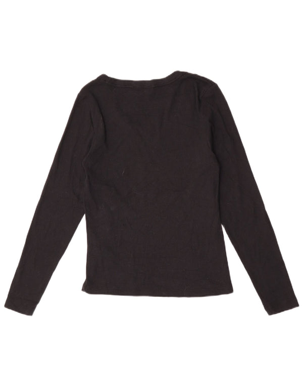 Marks & Spencer Womens Top Long Sleeve UK 12 Medium Black Cotton
