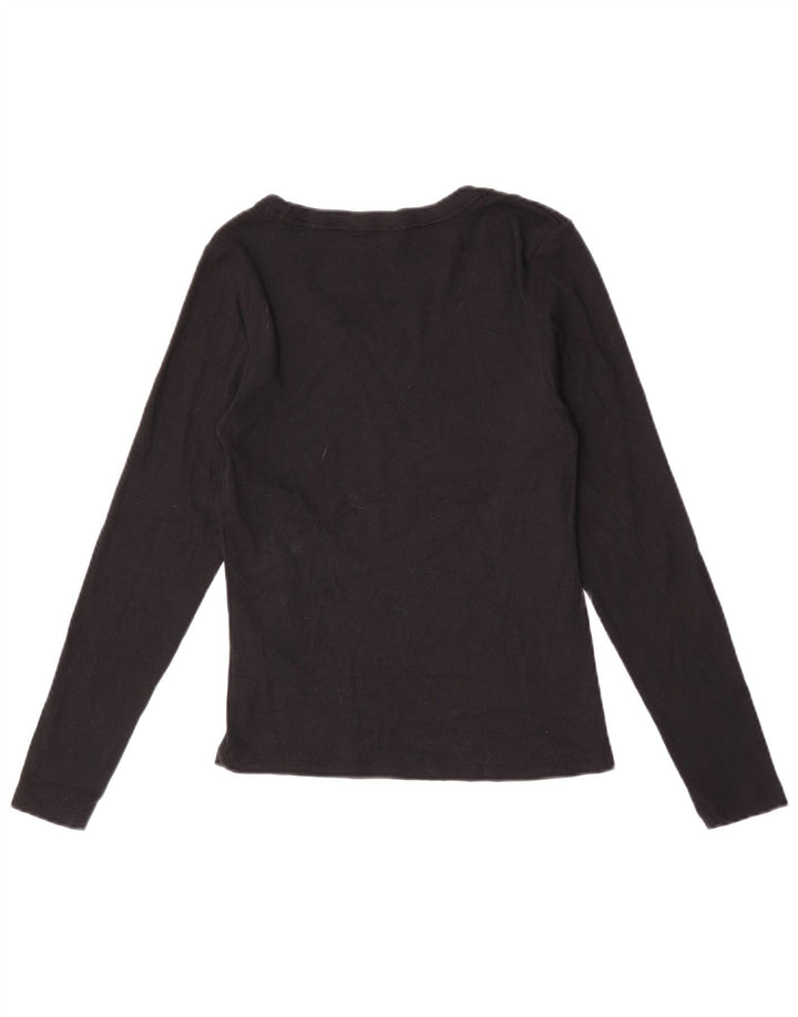 Marks & Spencer Womens Top Long Sleeve UK 12 Medium Black Cotton