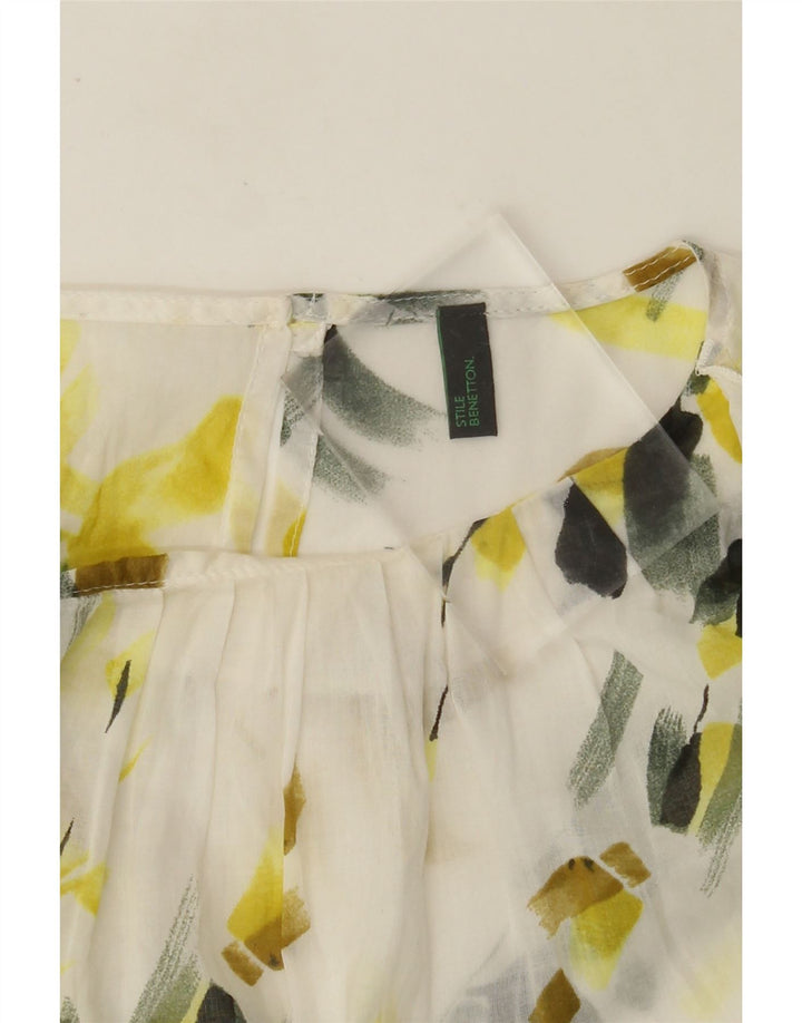 BENETTON Womens Blouse Top UK 12 Medium White Floral