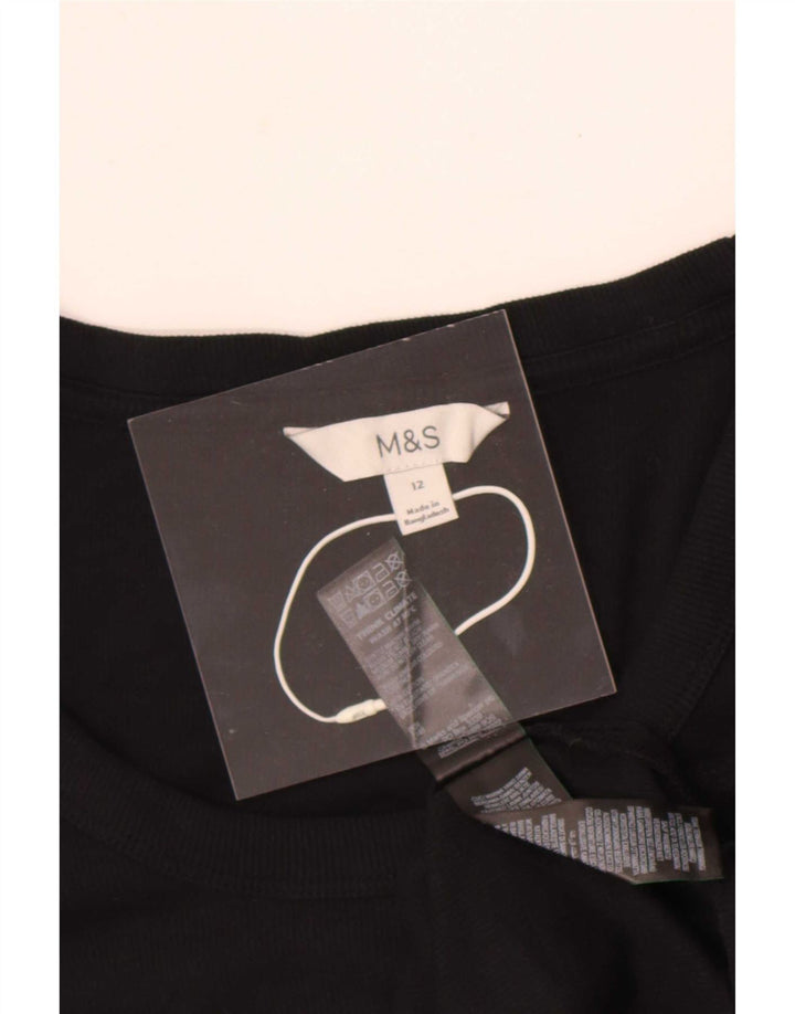 Marks & Spencer Womens Top Long Sleeve UK 12 Medium Black Cotton