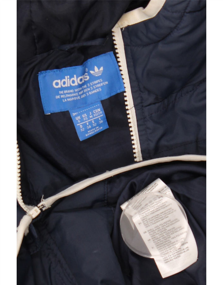 Adidas Womens Hooded Padded Jacket UK 6 XS Navy Blue Polyester