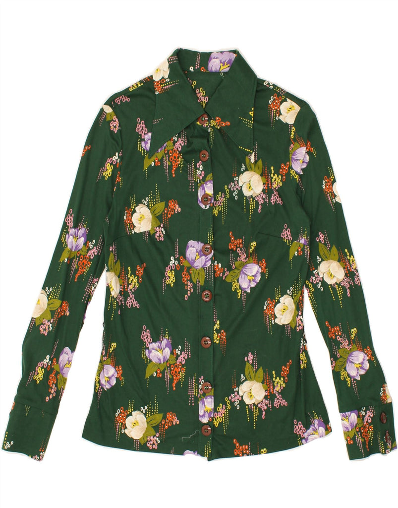 VINTAGE Womens Shirt UK 12 Medium Green Floral | Vintage Vintage | Thrift | Second-Hand Vintage | Used Clothing | Messina Hembry 