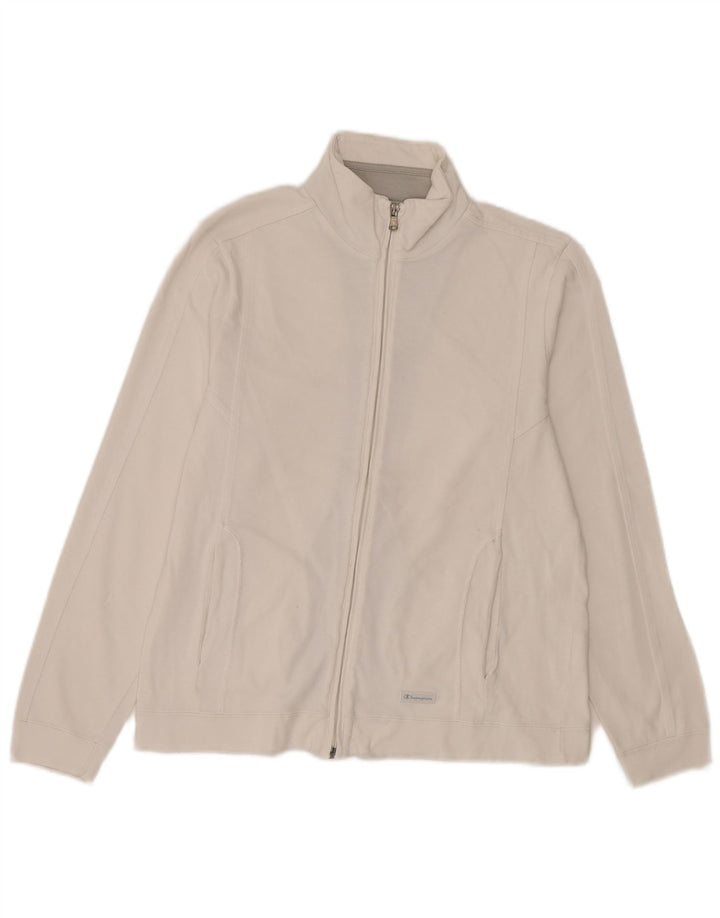 Champion Womens Tracksuit Top Jacket UK 14 Medium White Cotton