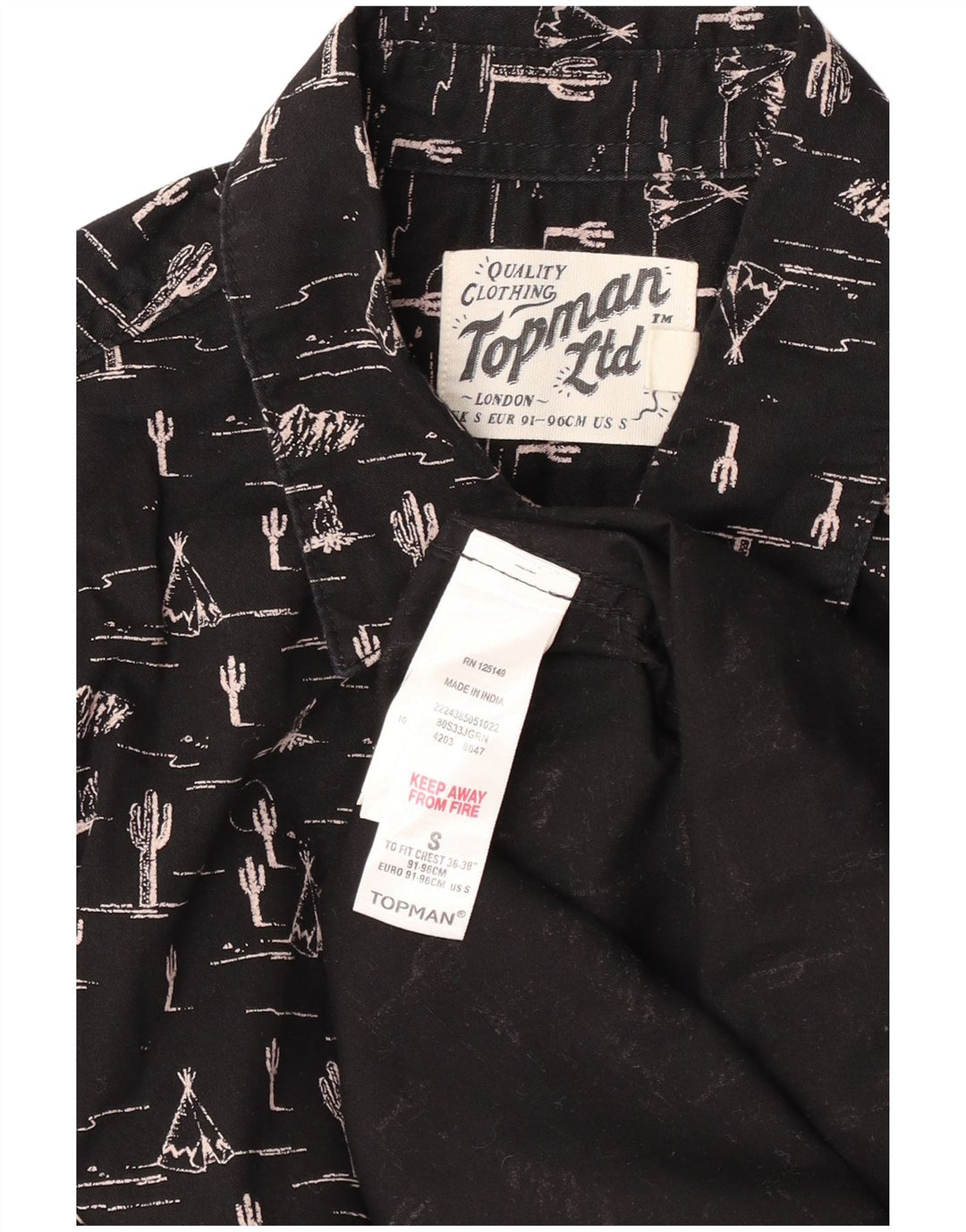 TOPMAN Mens Abstract Pattern Shirt Small Black Cotton