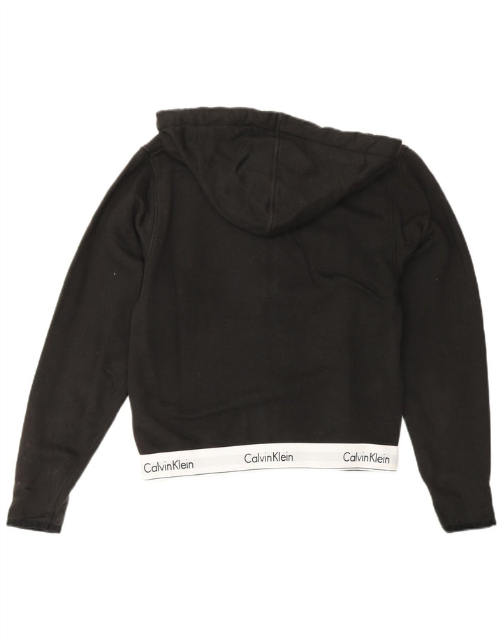 CALVIN KLEIN Womens Crop Zip Hoodie Sweater UK 6 XS Black Colourblock