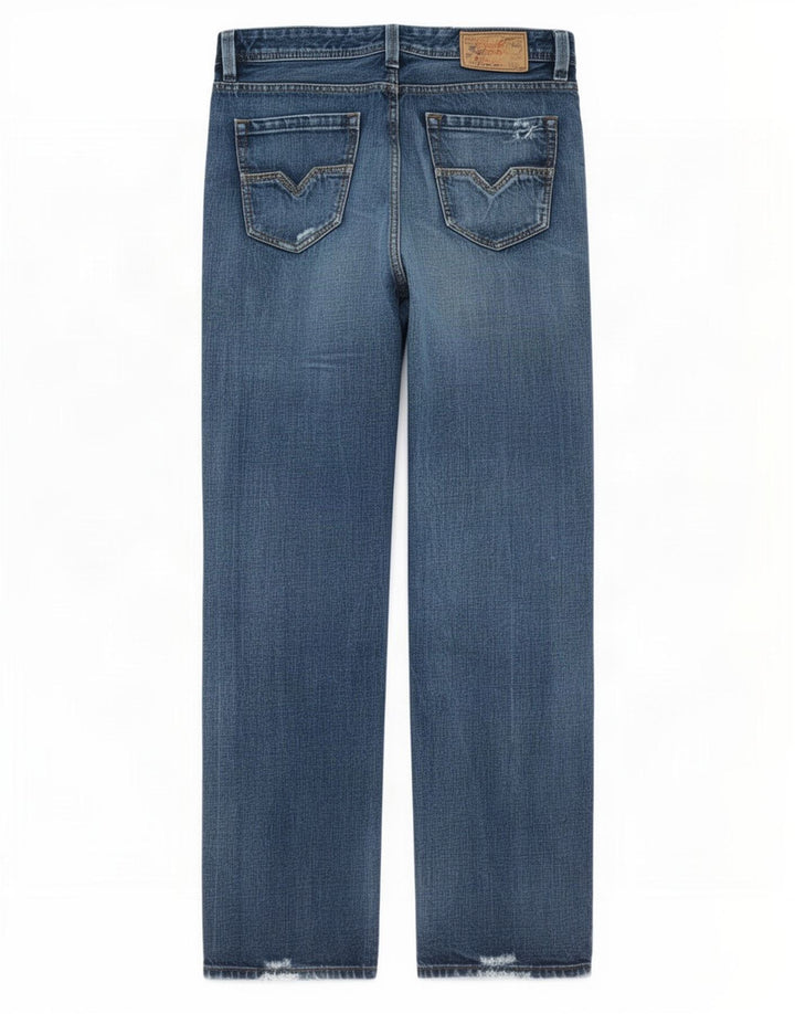 Diesel Mens Distressed Straight Jeans W33 L34 Blue Cotton
