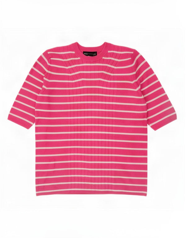 Marks & Spencer Womens Boat Neck Jumper Sweater UK 14 Large Pink Striped