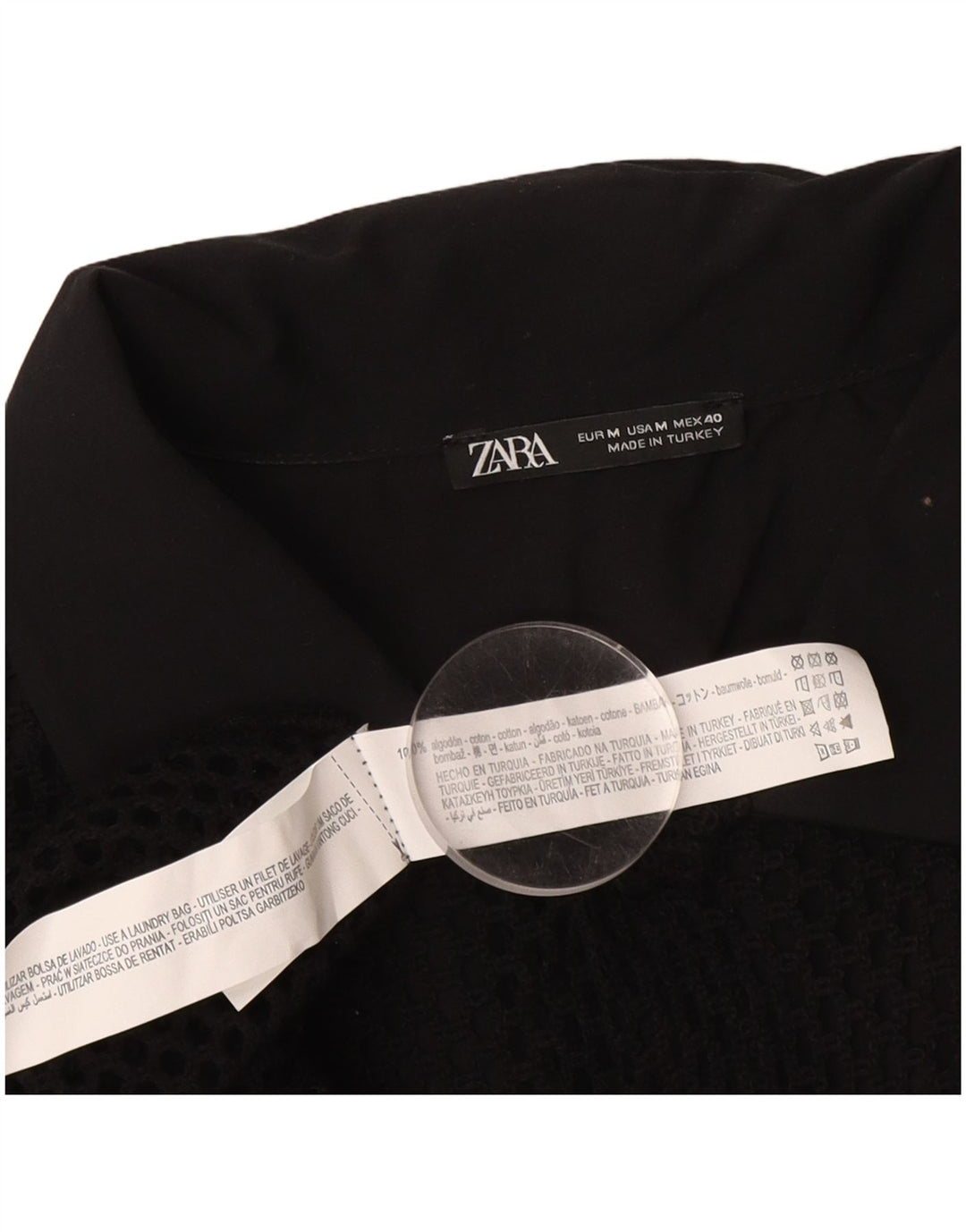 Zara Mens Short Sleeve Shirt Medium Black Cotton