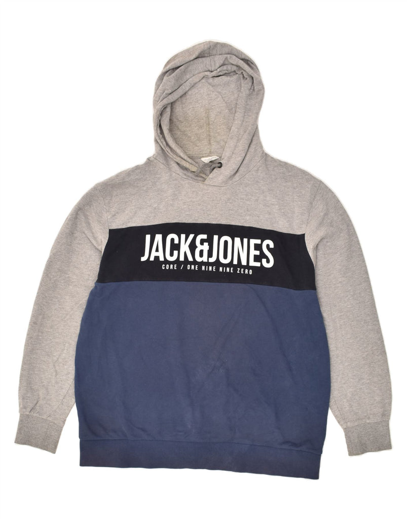 JACK & JONES Mens Graphic Hoodie Jumper 2XL Navy Blue Colourblock Cotton | Vintage Jack & Jones | Thrift | Second-Hand Jack & Jones | Used Clothing | Messina Hembry 