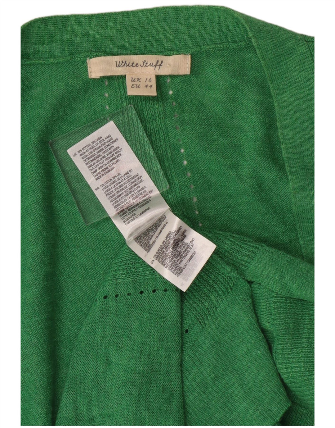 White Stuff Womens Longline Open Cardigan Sweater UK 16 Large Green Cotton