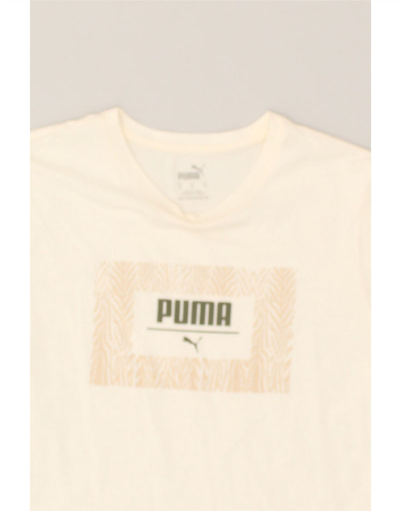 PUMA Womens Graphic T-Shirt Top UK 10 Small Off White Cotton | Vintage Puma | Thrift | Second-Hand Puma | Used Clothing | Messina Hembry 