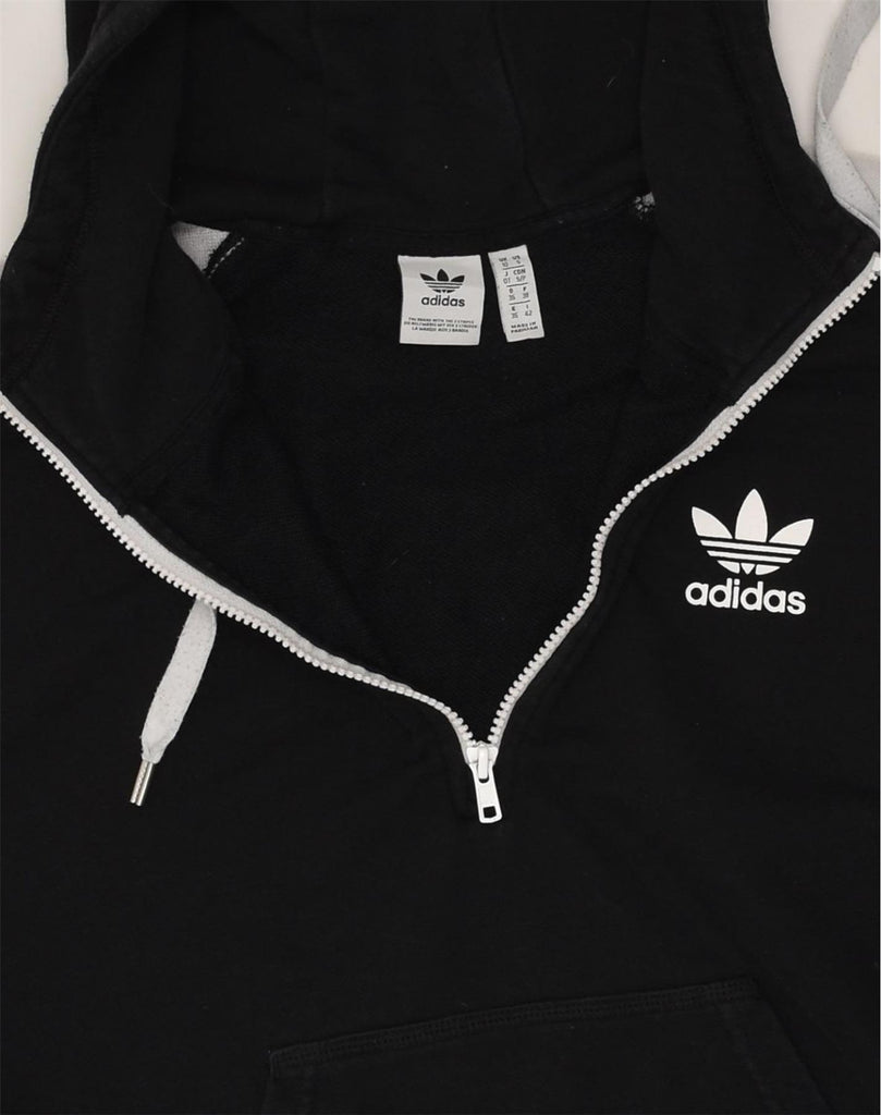 ADIDAS Womens Graphic Zip Neck Hoodie Jumper UK 10 Small  Black Cotton | Vintage Adidas | Thrift | Second-Hand Adidas | Used Clothing | Messina Hembry 