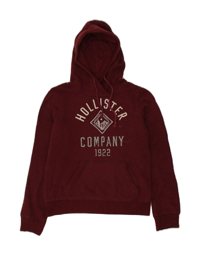 HOLLISTER Womens Graphic Hoodie Jumper UK 10 Small Burgundy Cotton | Vintage Hollister | Thrift | Second-Hand Hollister | Used Clothing | Messina Hembry 