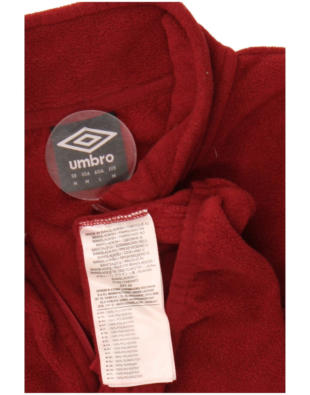 UMBRO Mens Graphic Zip Neck Fleece Jumper Medium Maroon Polyester