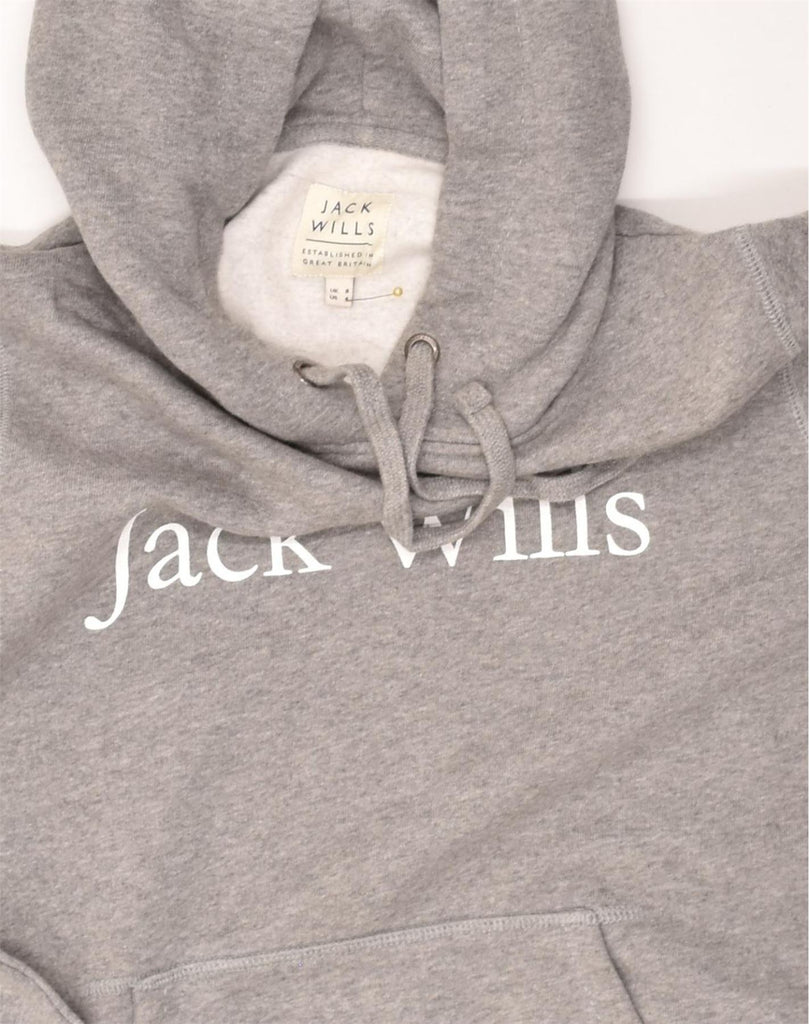 JACK WILLS Womens Graphic Hoodie Jumper UK 8 Small Grey Cotton | Vintage Jack Wills | Thrift | Second-Hand Jack Wills | Used Clothing | Messina Hembry 