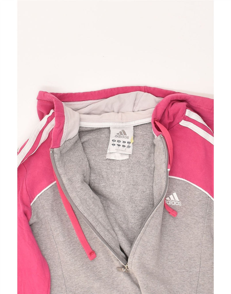 ADIDAS Womens Zip Hoodie Sweater UK 10 Small Grey Colourblock Cotton | Vintage Adidas | Thrift | Second-Hand Adidas | Used Clothing | Messina Hembry 