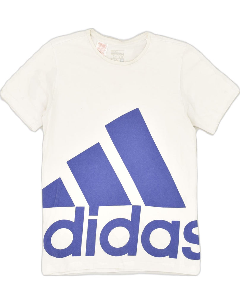 ADIDAS Boys Graphic T-Shirt Top 15-16 Years Off White Cotton | Vintage Adidas | Thrift | Second-Hand Adidas | Used Clothing | Messina Hembry 