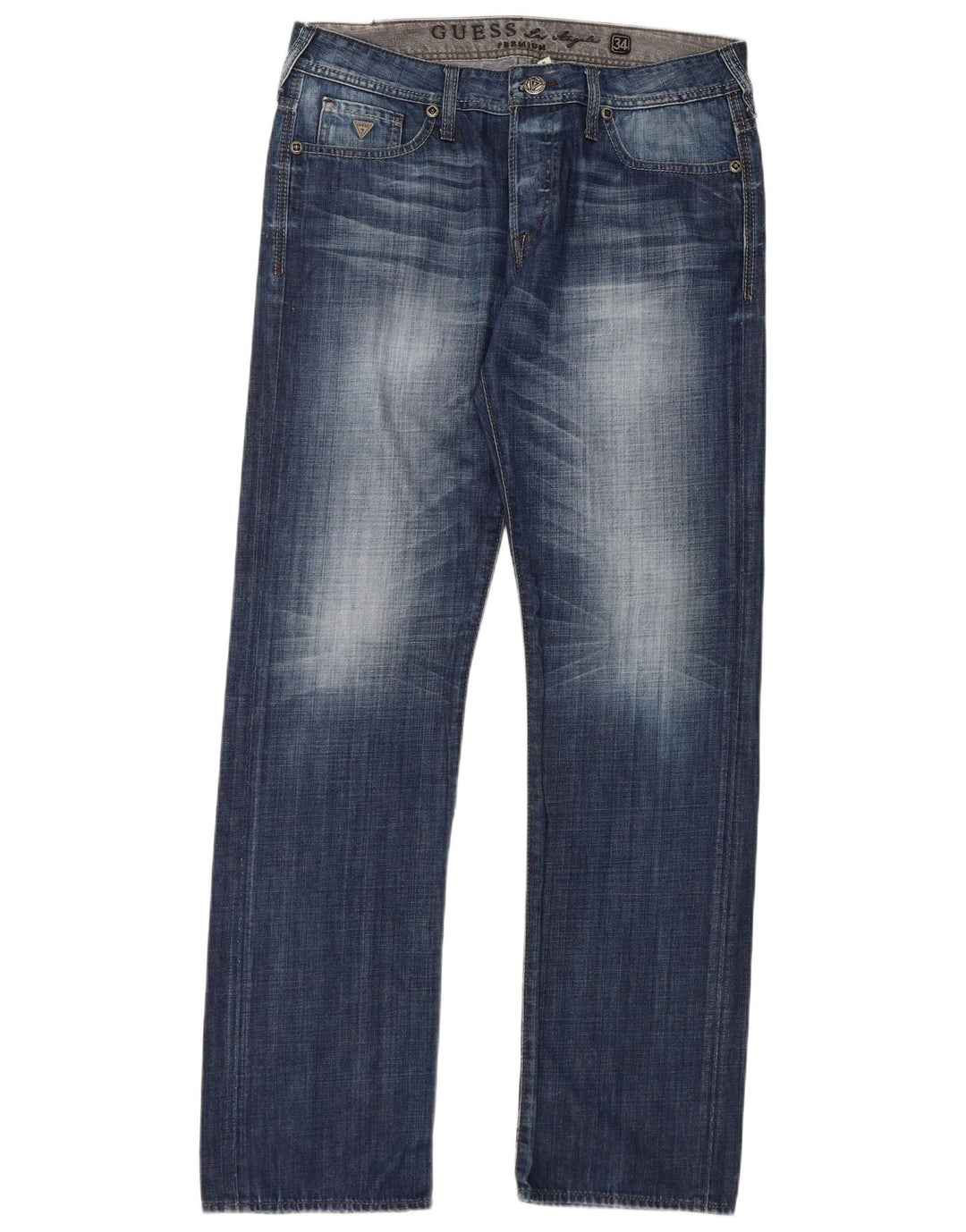 Guess Mens Straight Jeans W34 L34 Blue Cotton