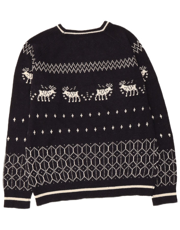 CELIO Womens Boat Neck Jumper Sweater UK 18 XL Navy Blue Fair Isle Acrylic