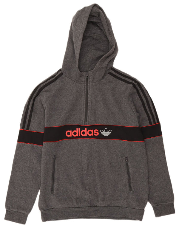 Adidas Boys Graphic Zip Neck Hoodie Jumper 15-16 Years Grey Colourblock